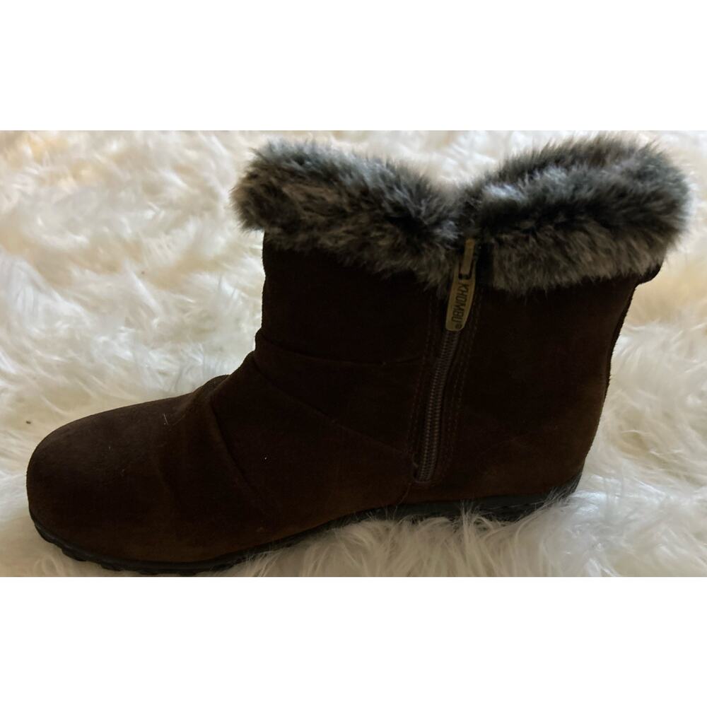 Khombu LINDSEY All Seasons Brown Suede Boots Sz 8 Water Repellent Women’s Buckle - Picture 4 of 12